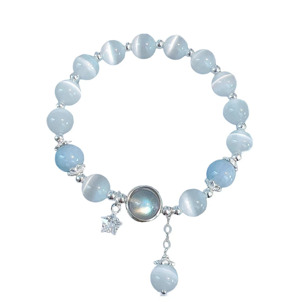 Zenora Sea Blue Treasure Bracelet – Cat’s Eye & Moonlight Stone