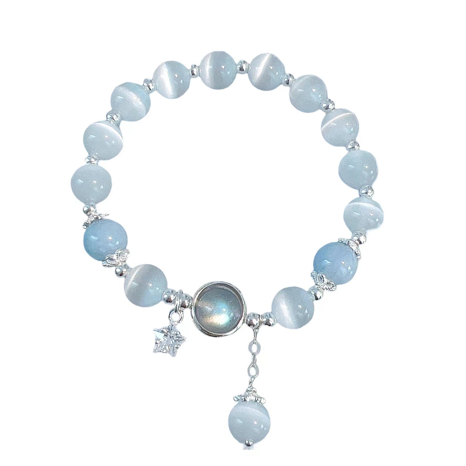 Zenora Sea Blue Treasure Bracelet – Cat’s Eye & Moonlight Stone