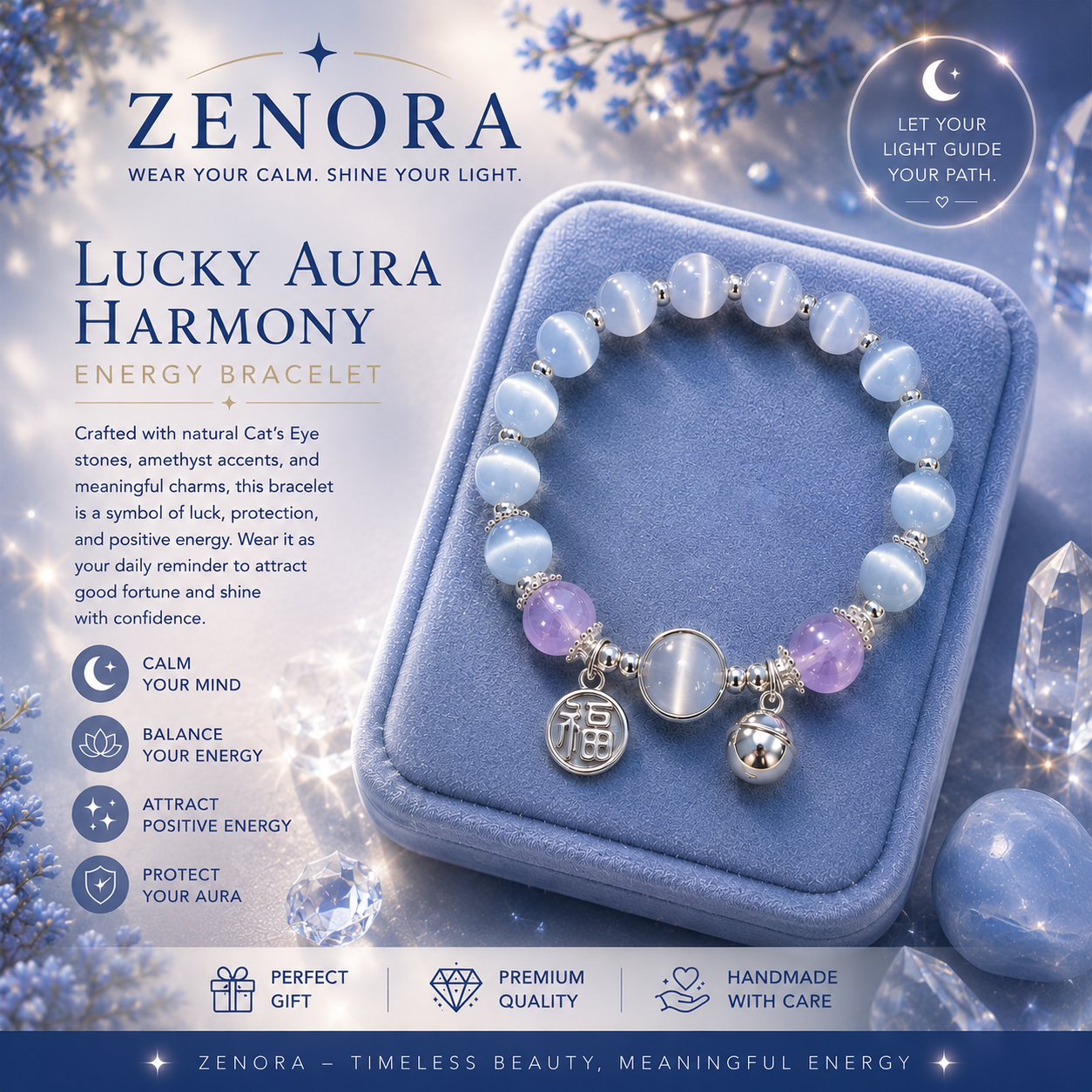 Zenora Lucky Aura Harmony Bracelet – Cat’s Eye & Amethyst Energy Edition