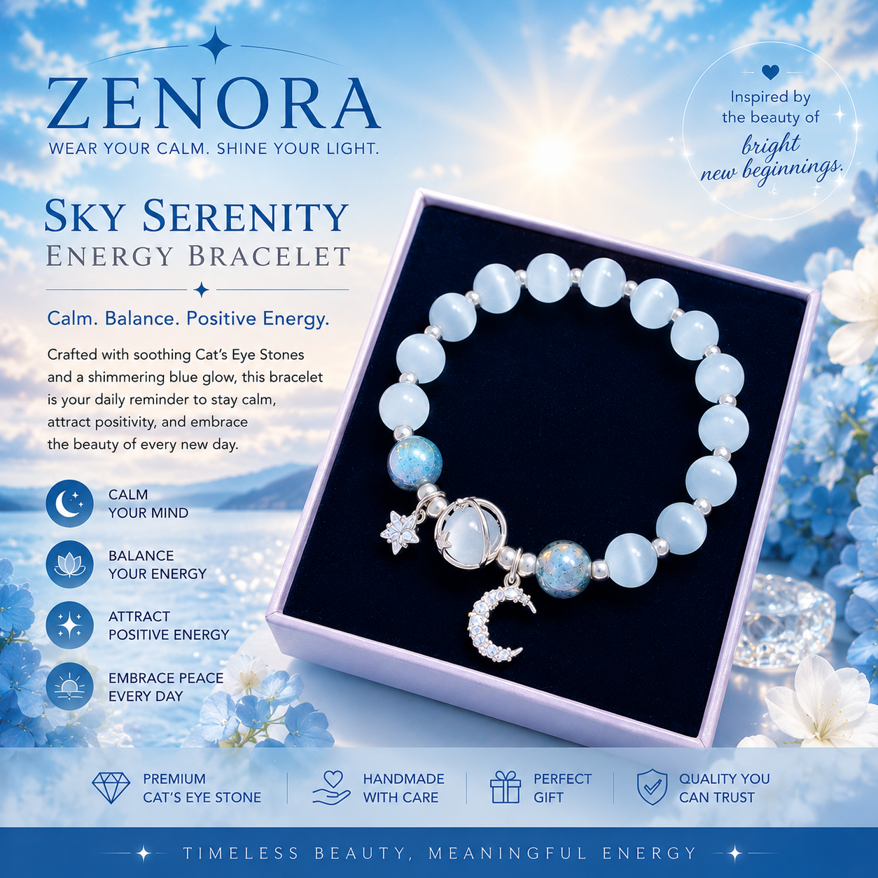 Zenora Sky Serenity Energy Bracelet – Cat’s Eye Crystal Edition