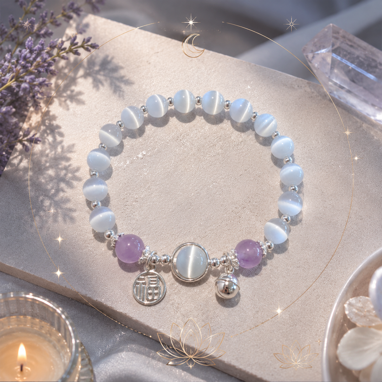 Zenora Lucky Aura Harmony Bracelet – Cat’s Eye & Amethyst Energy Edition