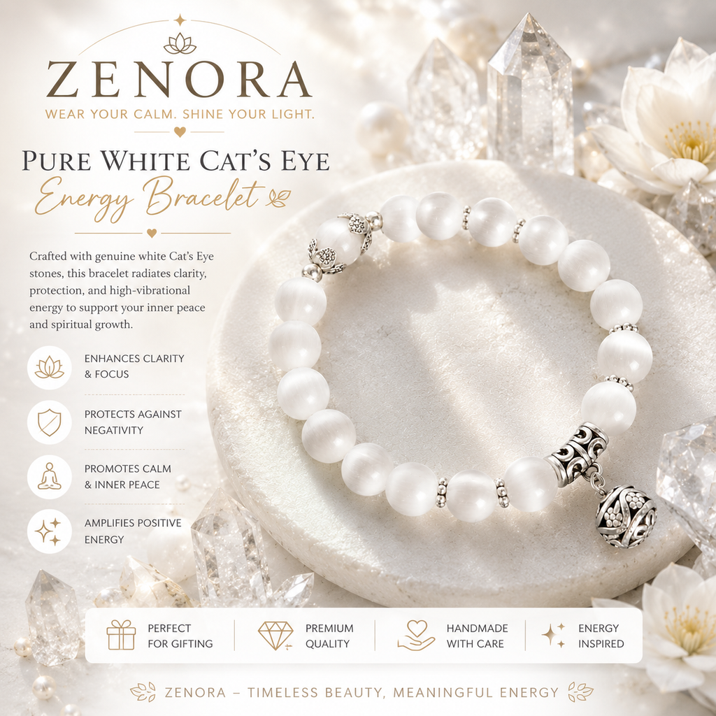 Zenora Pure White Cat’s Eye  Bracelet – Serenity Protection Edition