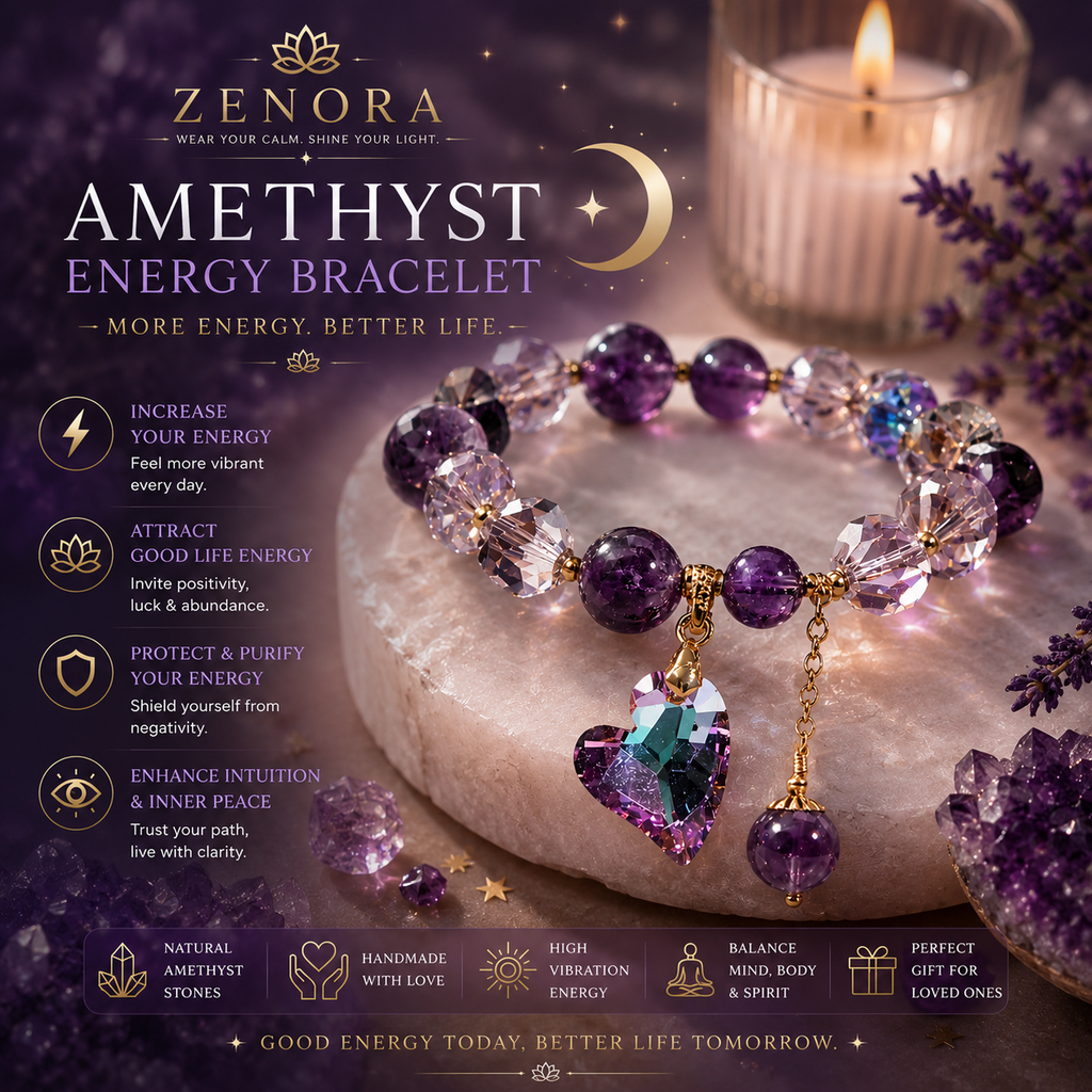 Zenora Amethyst Aura Heart Energy Bracelet – Love & Positive Energy Edition